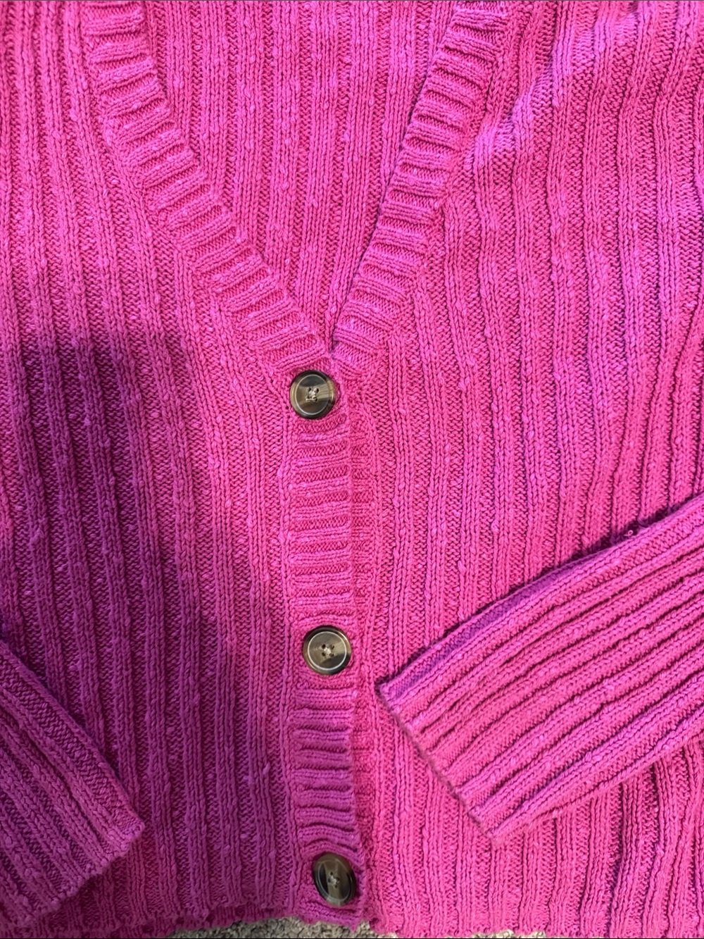 American Eagle Outfitters Hot Pink Ribbed Button-Up Cardigan - Picture 3 of 4